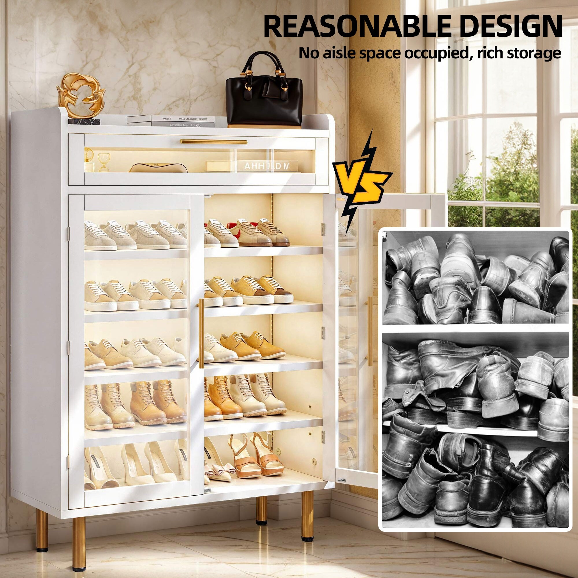 Moasis 22 Pairs Shoe Storage Cabinet with Door LED Lights,