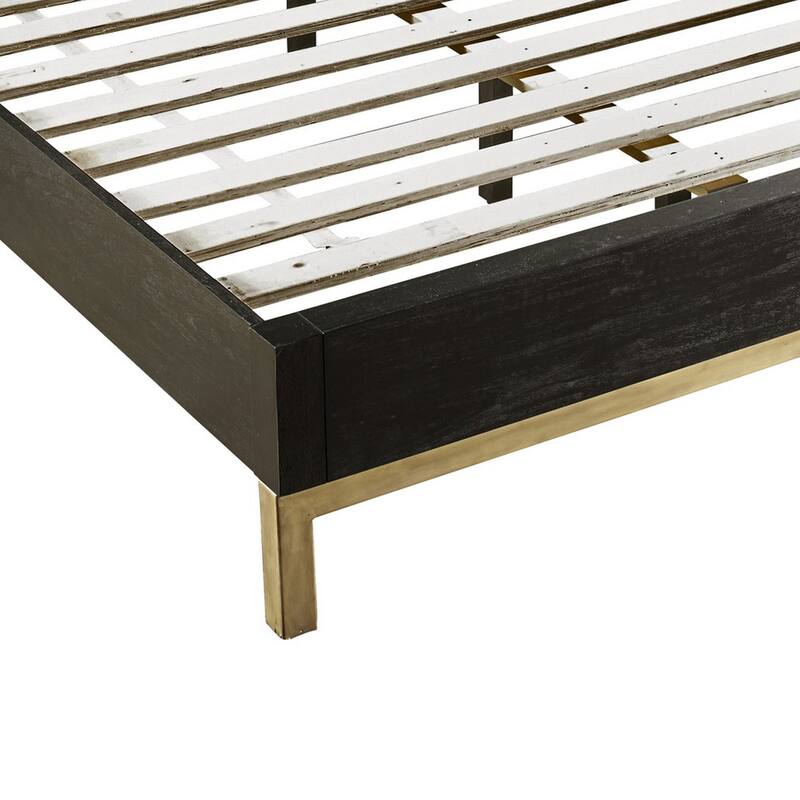 Carl Full Size Platform Bed, Lined Ribbed Design Panel Headboard, Black