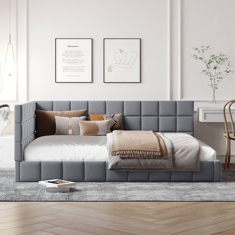 Full Size Upholstered Daybed/Sofa Bed Frame in Gray Velvet