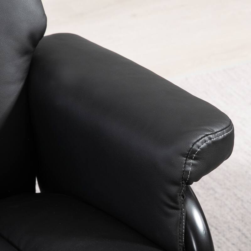 Black PU Leather Swivel Recliner Chair with Ottoman and Padded Armrests - 29.25" W x 33.5" D x 39.75" H