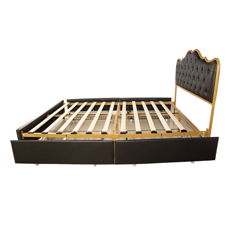 Metal frame sleeping bed with four storage drawer