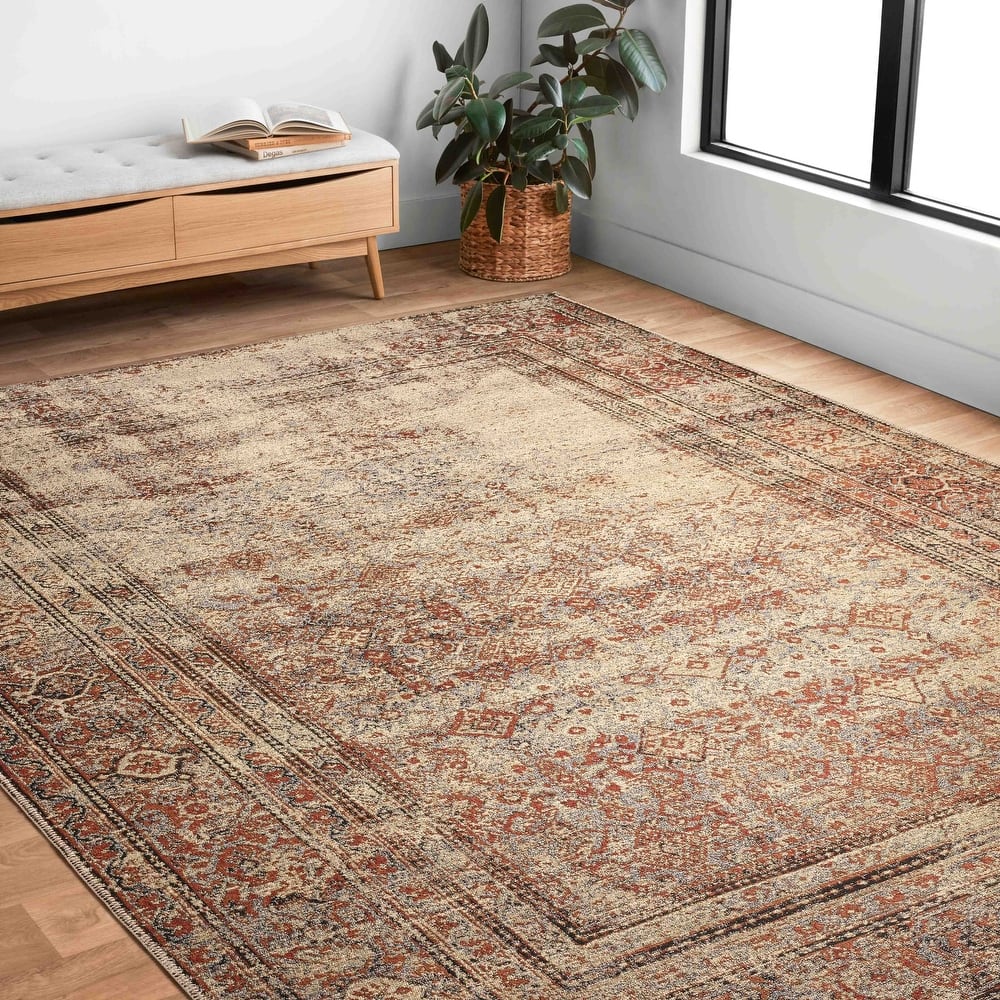 Alexander Home Luciano Distressed Brick Oriental Indoor/ Outdoor Rug