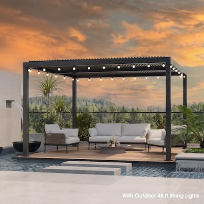 PURPLE LEAF Louvered Pergola with Solar Lights Hardtop Gazebo for Patio