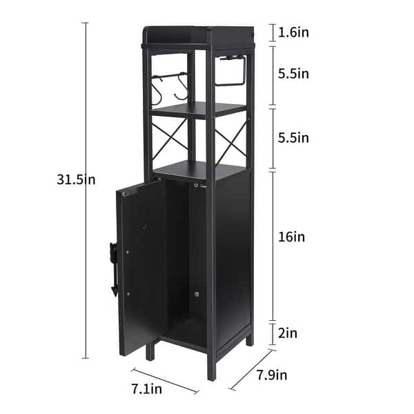 dimension image slide 2 of 4, Slim Bathroom Cabinet Small Bathroom Storage Corner Floor Cabinet with Magnetic Doors and Shelves Toilet Paper Holder