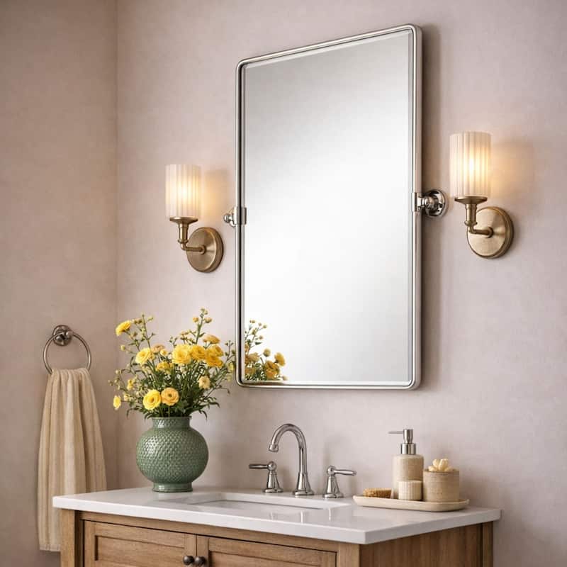 TEHOME Woodvale Rectangle Vertical Metal Wall Mirrors - 24" x 30" - Chrome