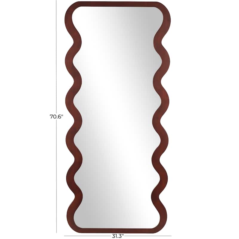 Wood Wavy Wall Mirror - Dark Brown - Roche River Decor