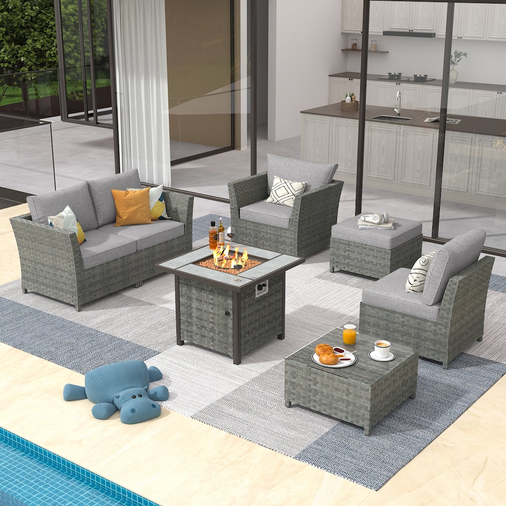XIZZI 7-piece Patio Furniture Conversation Set with Fire Pit