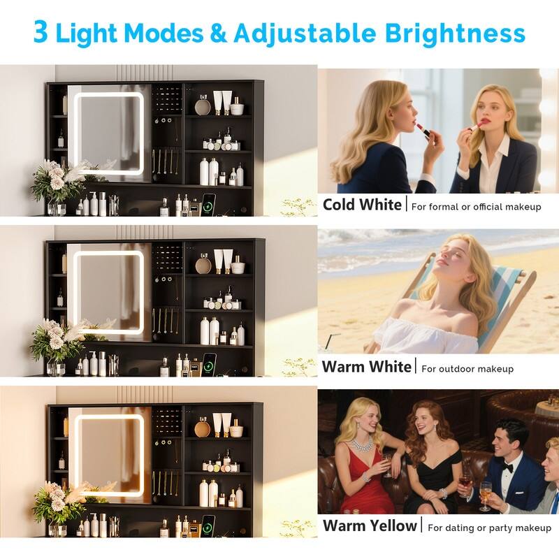 Particle Board Veneered , 2 Drawers, 1 Glass Door, Left and Right 2-tier Shelves, Glass Tabletop, Dressing Table - N/A