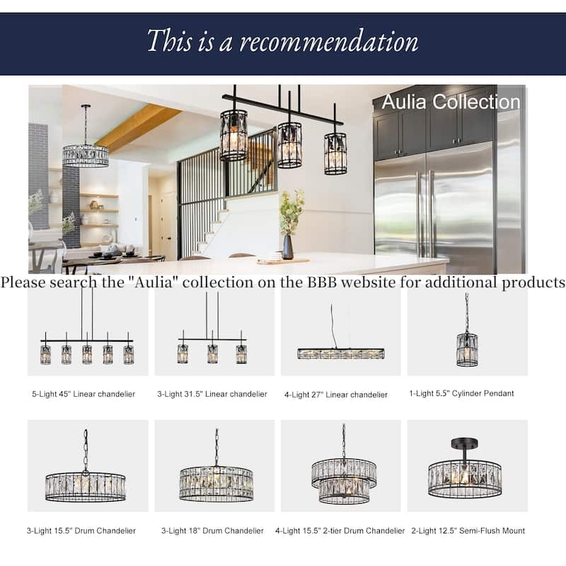 Aulia Modern Crystal Black 1-Light Pendant Light for Kitchen Island Dining Room - 5.5'' D x 9.5'' H