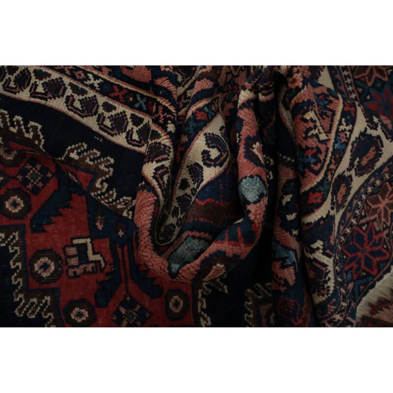 Hand Knotted Oriental 100% Wool Carpet Traditional Geometric Navy Blue & Blues Afshar Area Rug - 3' 10'' X 3' 1''