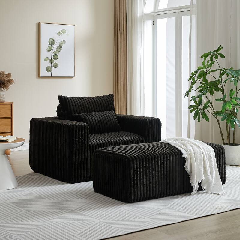 GDFStudio - Amelia Plush Corduroy Recliner Sofa with Removable Footrest for Relaxed Living Room Comfort