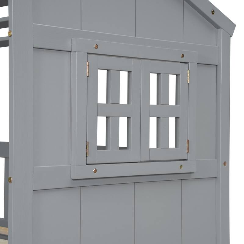 Full Size House Loft Bed with 4 Drawers with Safety Guardrails and Ladder