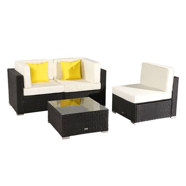 Shop 4 Pieces Patio Set Pe Wicker Rattan Corner Sofa Set Overstock 31762745