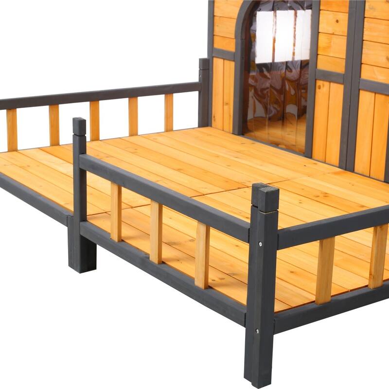 Wooden Outdoor XL Dog House with Porch, Weatherproof Raised Kennel