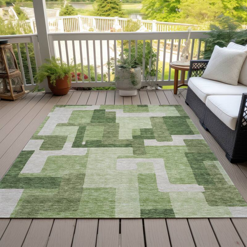 Machine Washable Indoor/ Outdoor Chantille Contemporary Blocks Rug - Green - 2'6" x 3'10"