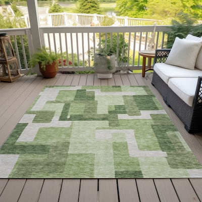 Machine Washable Indoor/ Outdoor Chantille Contemporary Blocks Rug