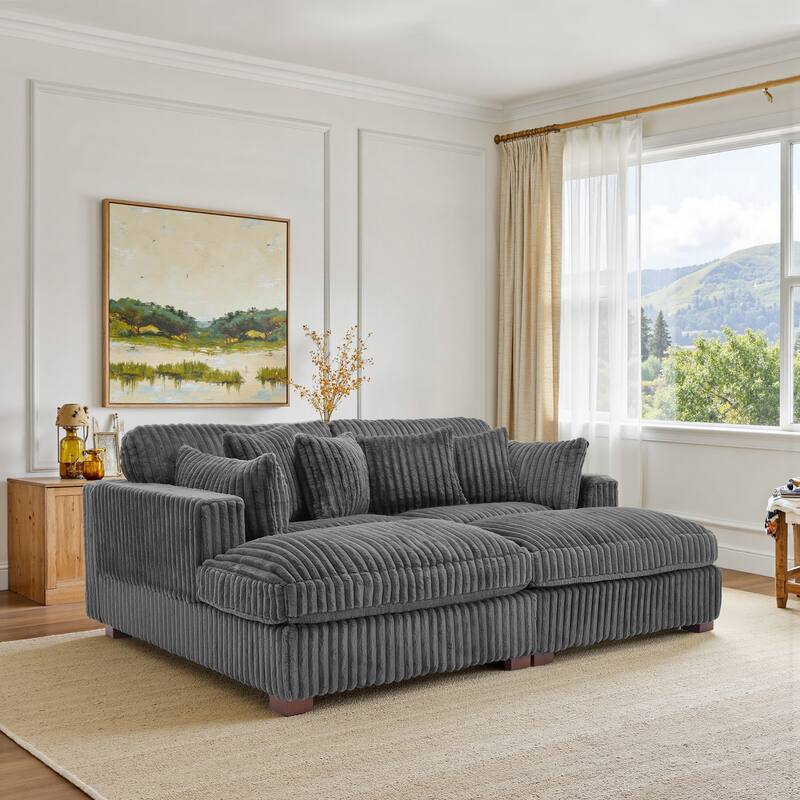 Modular Sectional Fabric Sofa for Living Room & Bedroom - Grey 4 Pillows