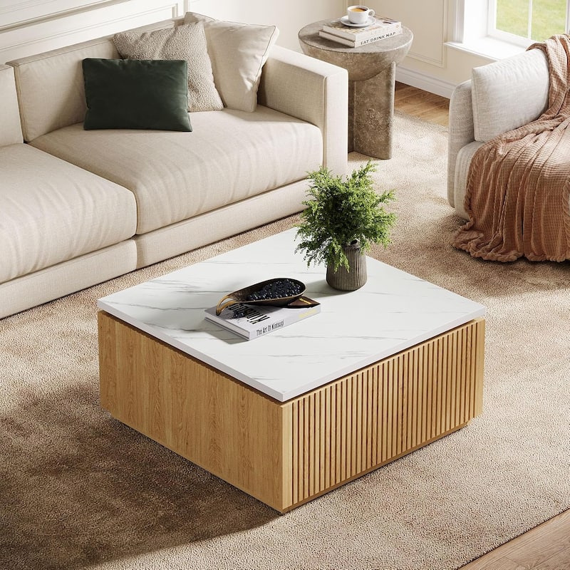 31.5" Square Coffee Table, Modern Wood Center Table Cocktail Furniture