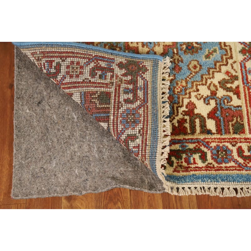 Light Blue Traditional Heriz Serapi Runner Rug Handmade Wool Carpet - 2'5" x 9'9"