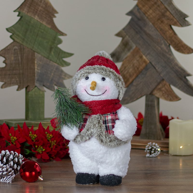 10" Plush Snowman Wearing Plaid Vest and Hat Christmas Figure