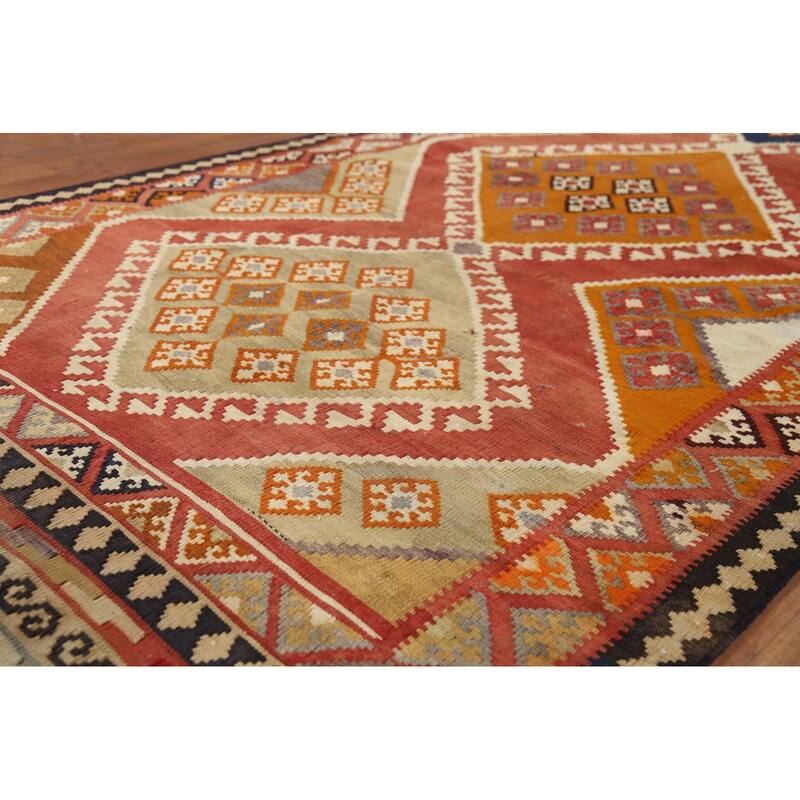 Kilim Qashqai Persian Vintage Rug Hand-Knotted Tribal Wool Carpet - 4'6"x 10'8"