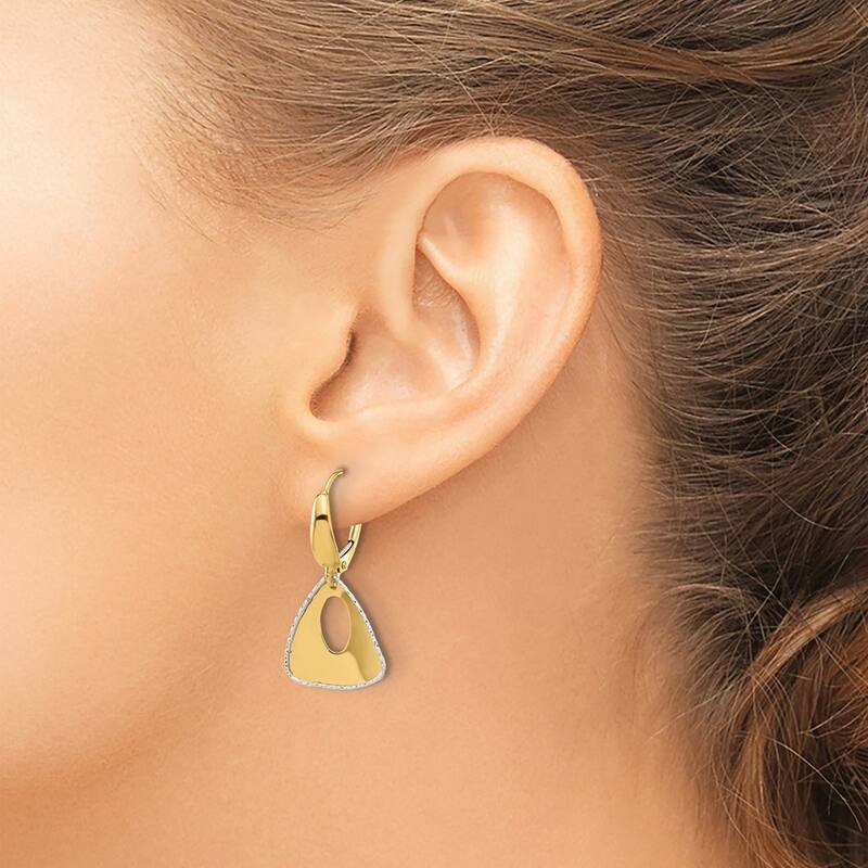 Curata 14k Two Tone Gold Polished and Diamond cut Triangle Dangle Leverback Earrings - 27.73x16.06mm