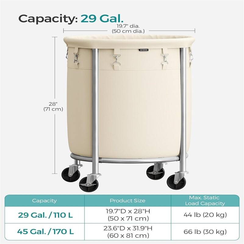 Laundry Basket with Wheels Rolling Laundry Hamper - 19.7"L x 19.7"W x 28"H