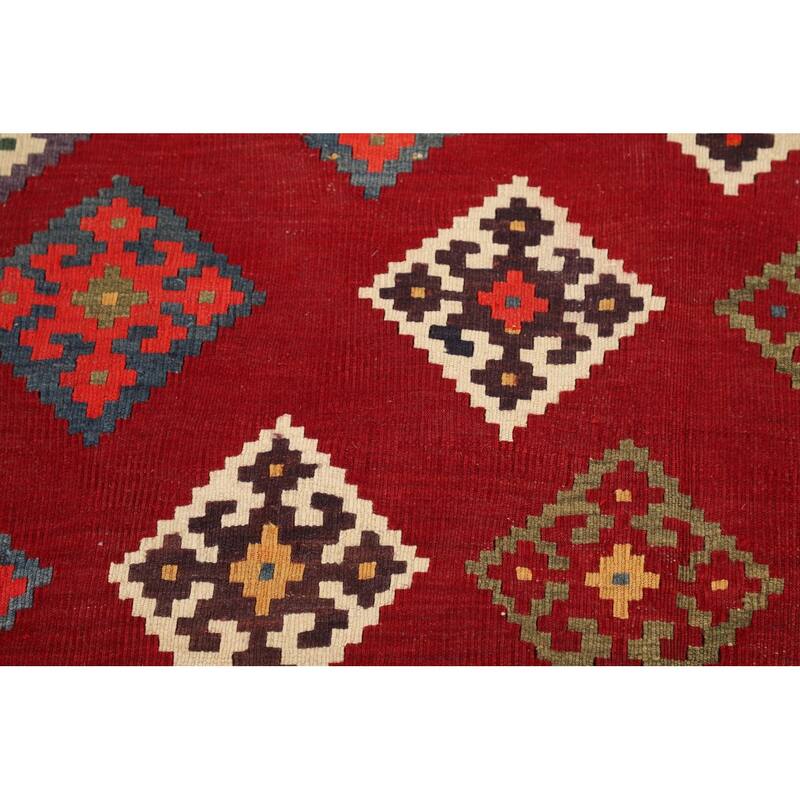 Kilim Qashqai Persian Vintage Rug Flatweave Geometric Wool Carpet - 4'11"x 7'11"