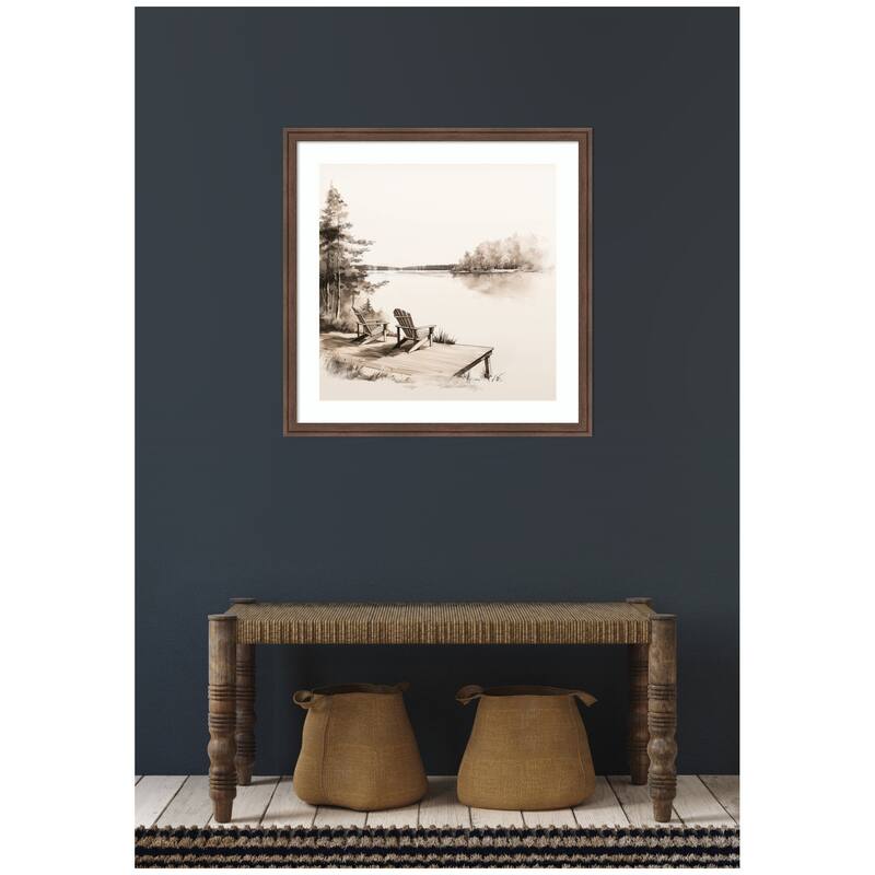 Kate and Laurel Abstract Sketch Of Adirondack Chairs On A Dock by The Creative Bunch Studio Framed Wall Art Print