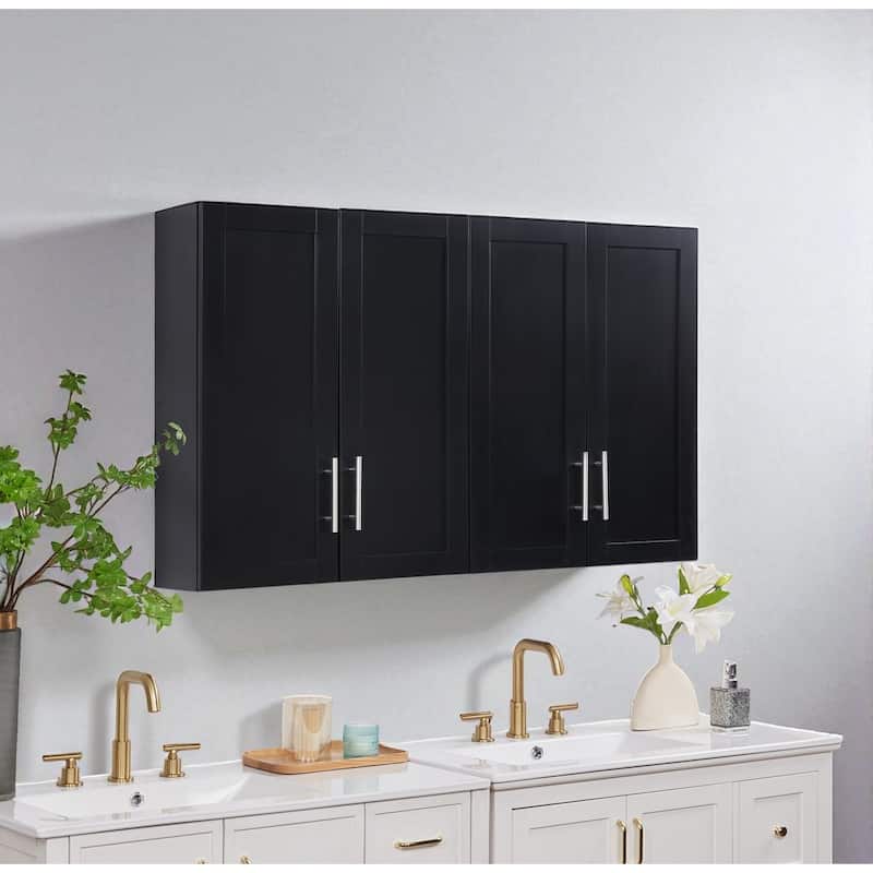 Wall-Mounted Wood Cabinet with 2 Doors and Adjustable Shelves for Bathroom or Kitchen Storage