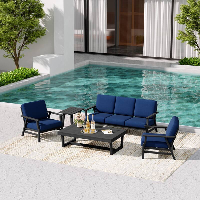 5-Piece Teak Outdoor Conversation Set with Tables.