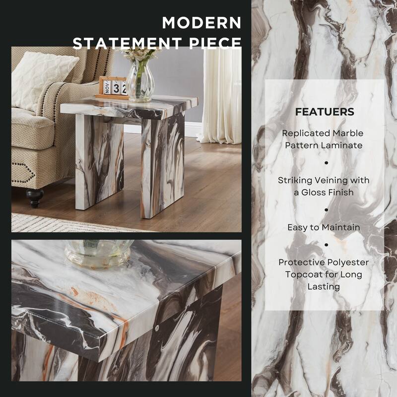 Roundhill Furniture Cavira 3-Piece Faux Marble Coffee Table Set