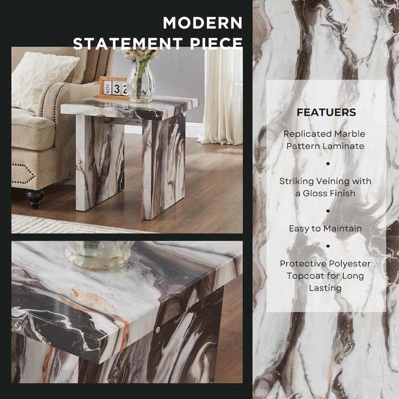 Roundhill Furniture Cavira Modern Faux Marble Living Room End/Side Table