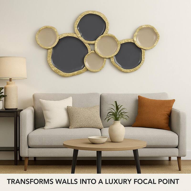 Gold Brown Abstract Ring Metal Wall Art Horizontal Modern Decor 32"