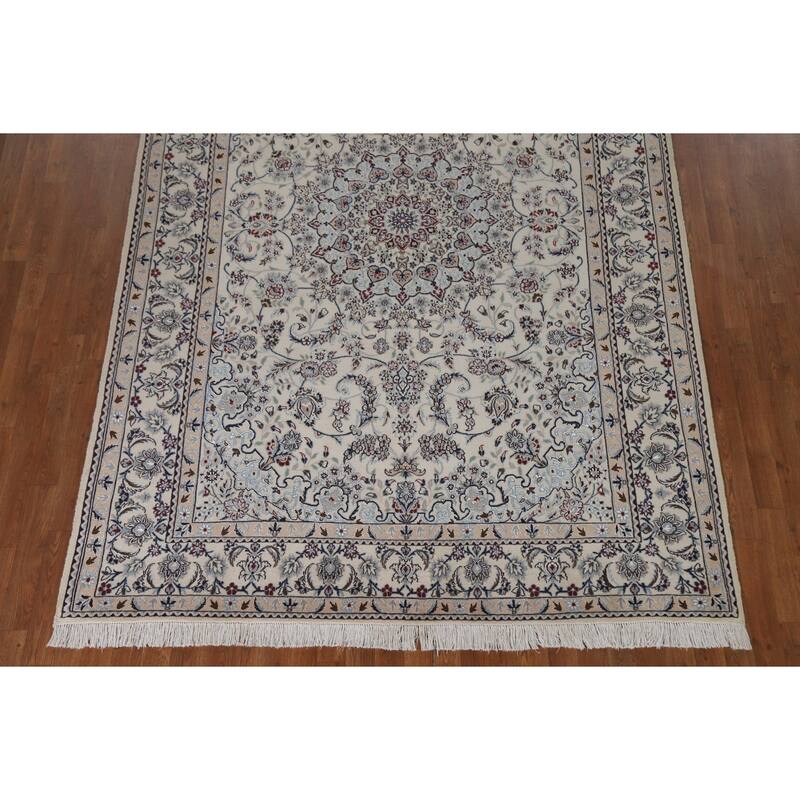 Handmade Wool & Silk Nain Persian Area Rug Oriental Carpet - 6'7"x 9'7"