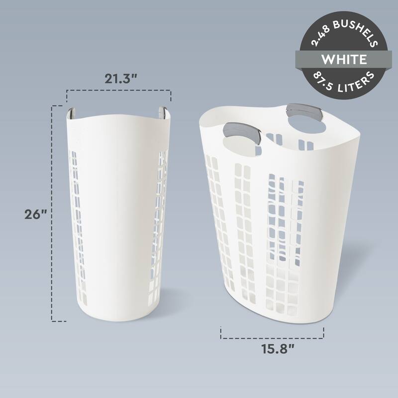 Gracious Living Easy Carry Flex 87 L Plastic Laundry Hamper, White (2 Pack) - 26 x 21.31 x 15.81 inches