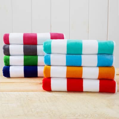 Great Bay Home Cotton Oversize Velour Beach Towel