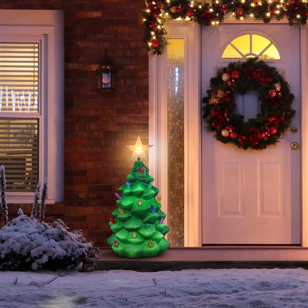 24" Outdoor Lit Blow Mold Tree - Green