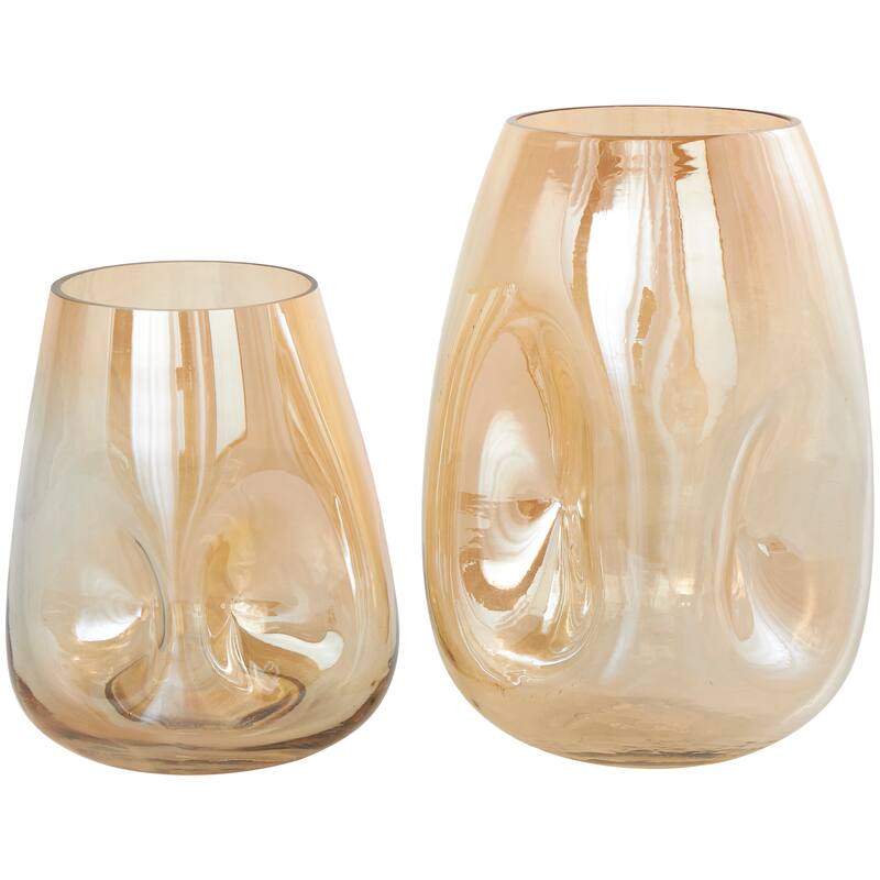 Gold Glass Concaved Iridescent Decorative Vase (Set of 2)