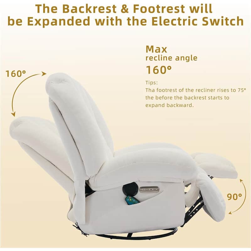 Shell Shape Power Recliner Chair, Chenille Fabric Swivel Rocker Recliner with Bluetooth Speaker