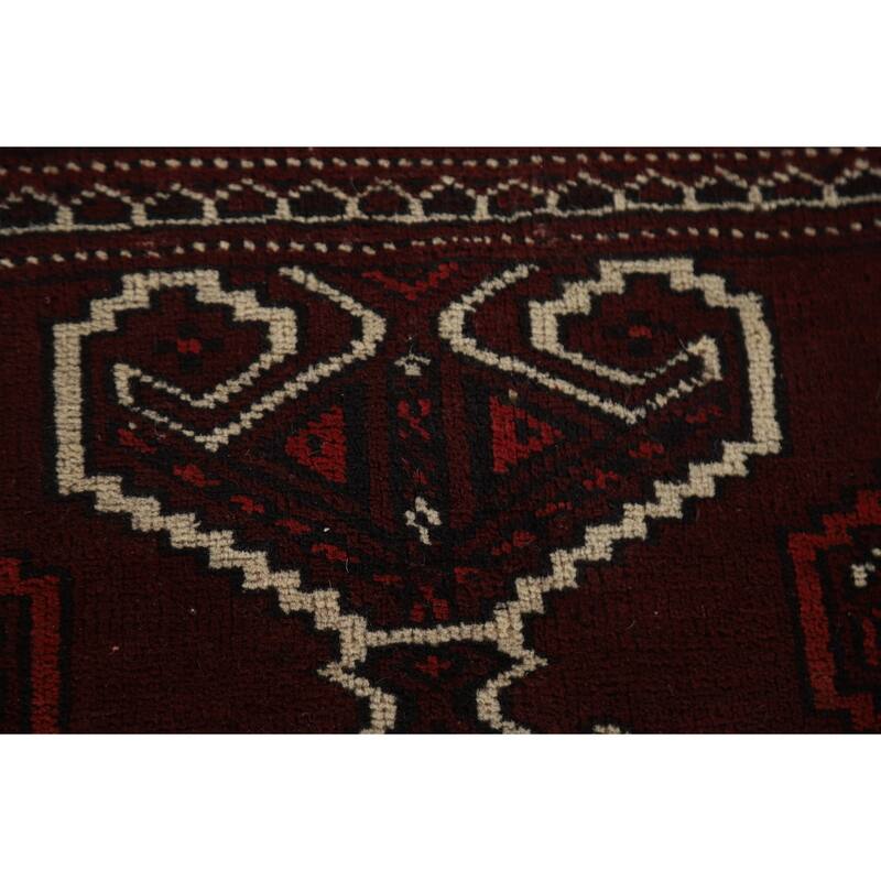 Hand Knotted Oriental 100% Wool Carpet Traditional Geometric Red Bokhara Area Rug - 11' 9'' X 7' 2''