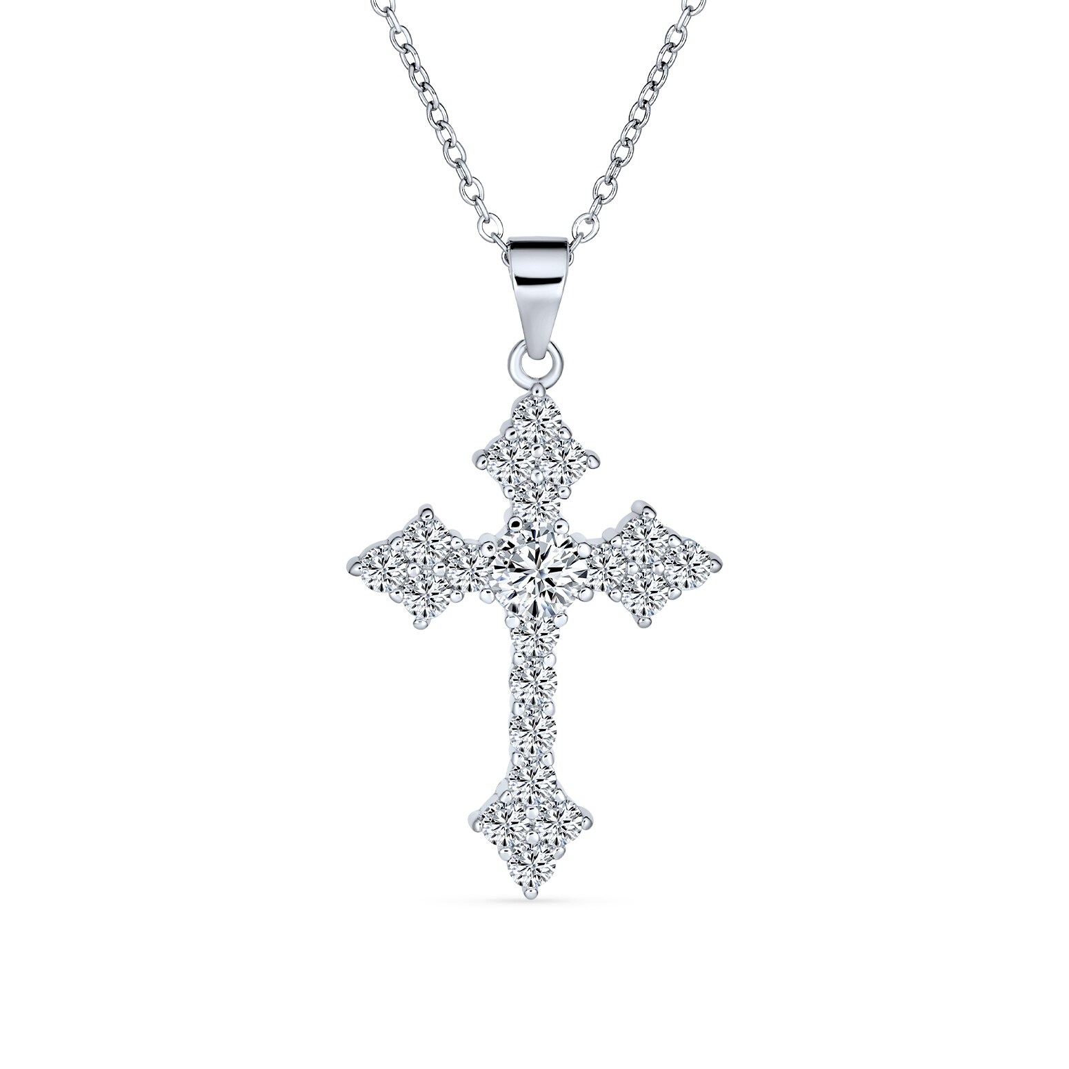 Cross Charm Necklace Cubic Zirconia 18 Length 925 Sterling Silver Rhodium-Plated Faith With CZ Cross Charm Necklace Cubic Zirconia 18 Length 925 Sterling Silver Rhodium-Plated Faith With CZ