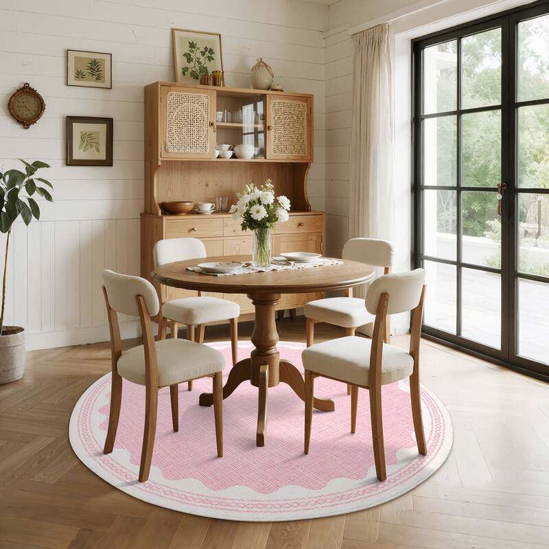 Scalloped Pattern Rugs for Living Room Bedroom Soft Non Slip Low Pile Throw Carpet Washable Foldable Area Rug