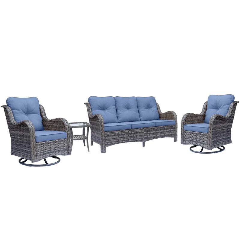 Outdoor Wicker Patio Conversation Seating Sofa Sets with Swivel Chairs