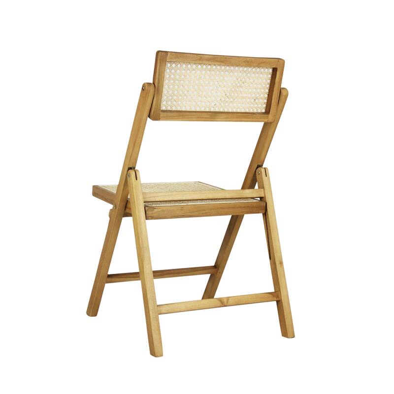 Olivier Mid-Century Vintage Wood Rattan Folding Chair with Adjustable Back, (Set of 2) by JONATHAN Y