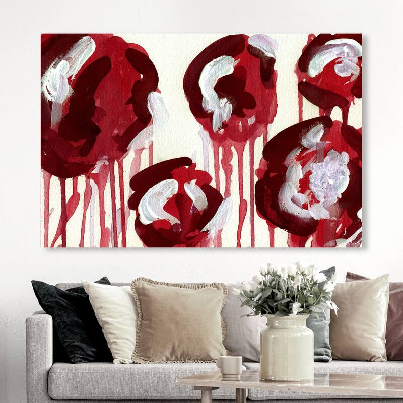 Wynwood Studio Canvas Abstract Rananculus Obsession Red and Dark Red Modern & Contemporary Wall Art Canvas Print - 30 x 45