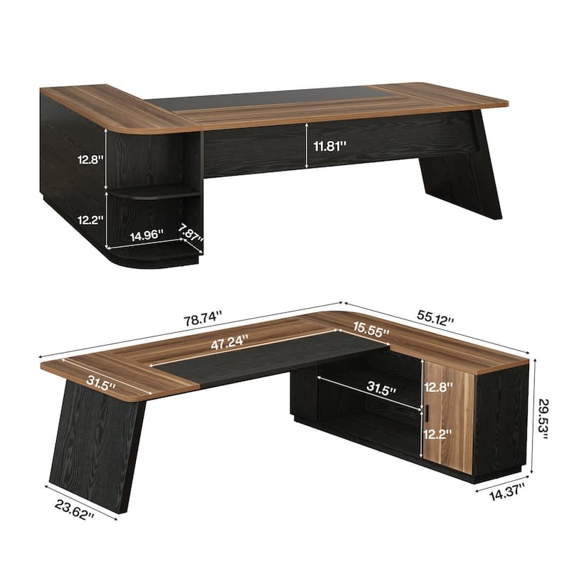 78.7 Inch L-Shaped Executive Desk, Large Office Desk with Cabinet