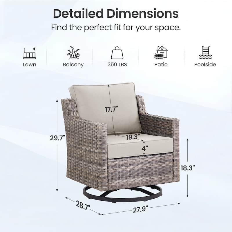 Pocassy Outdoor All-Weather Outdoor Sofa, Swivel Chair, Ottoman Sets