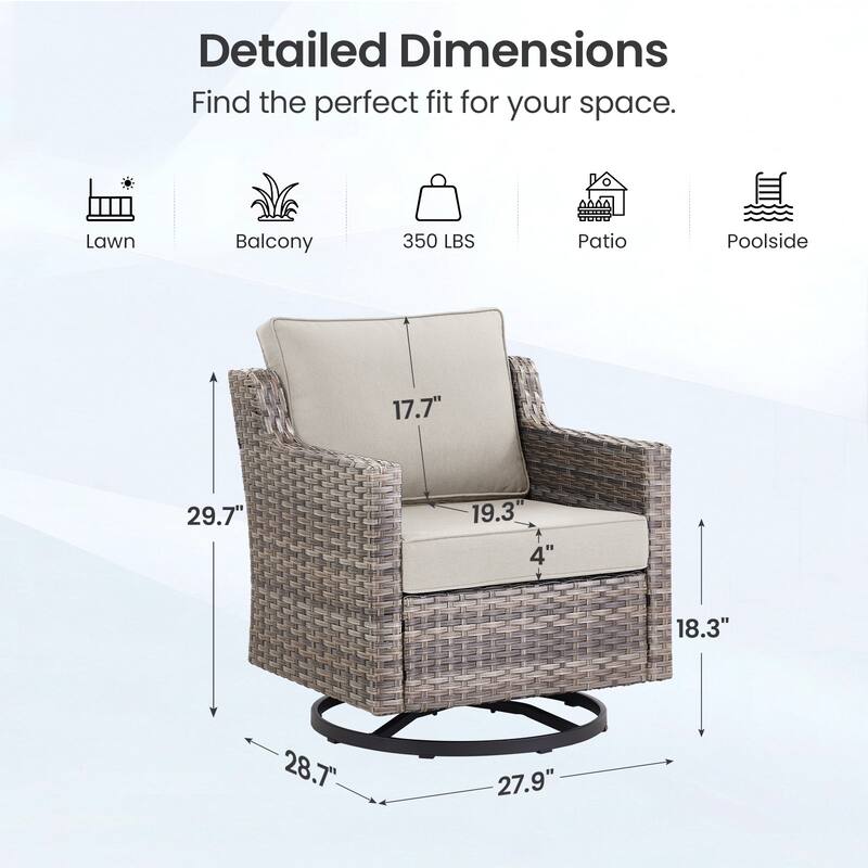 Pocassy Wicker Patio Glider Swivel Chair Ottoman Furniture Set.