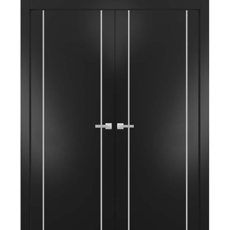 Solid French Double Doors 36 x 80 Planum 0410 Matte Black with - Black - 48" x 80" ( 2* 24x80)